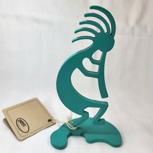 LazArt Kokopelli The Flute Dancer Turqoise Green Metal Figurine 5" Tall Statue